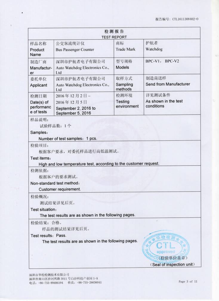 Temperature Test Report of video people counter